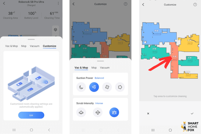Интенсивность подачи воды регулируется в приложении для смартфона Roborock S8 Pro Ultra.